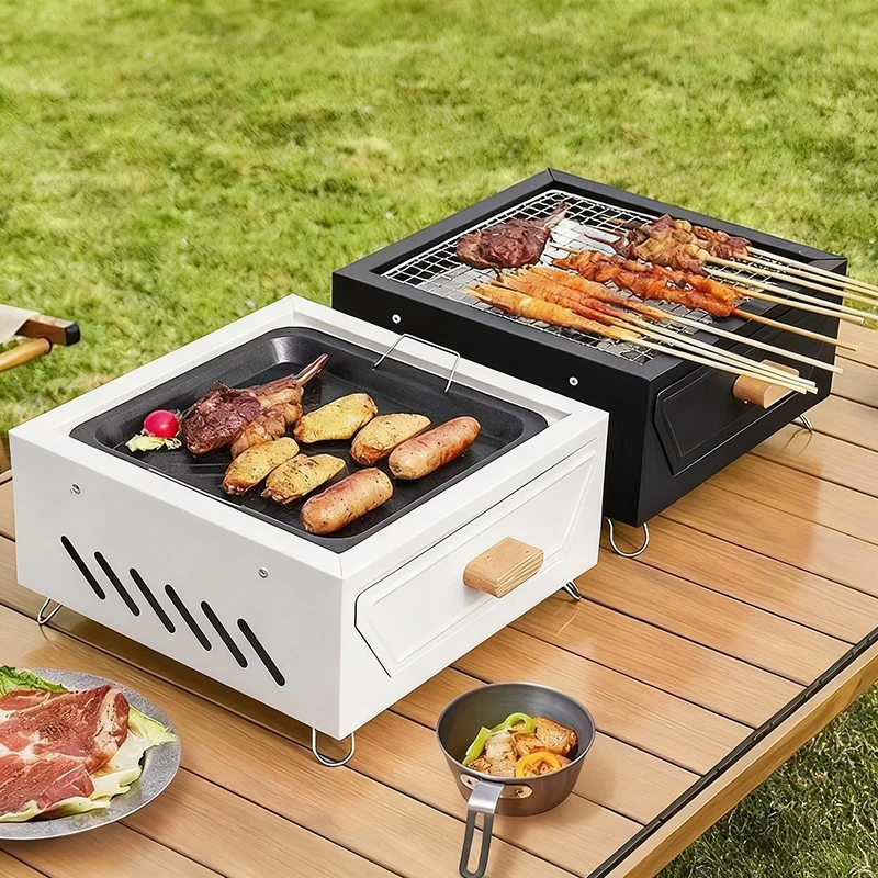 

Кемпинговый двор, гриль для барбекю, пикник на открытом воздухе, портативная угольная стойка для барбекю с антипригарным противнем для выпечки и сумкой для хранения