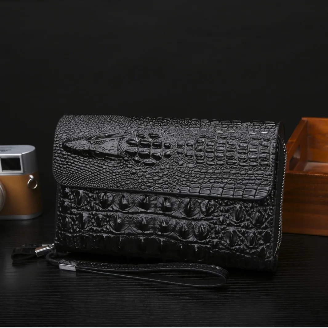PU leather crocodile pattern men's wallet, multi-layer and multi-slot clutch bag, fashionable and portable hand-held wallet