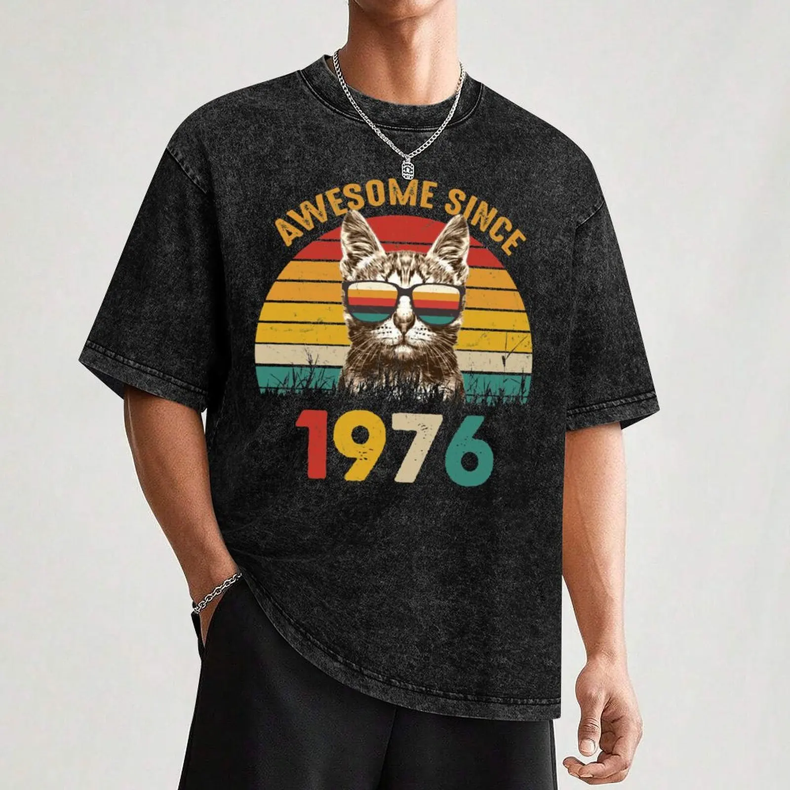 Copy of Awesome Since 1976 Funny Cute cool Cat with shades T-Shirt Sporty Casual Quick Dry