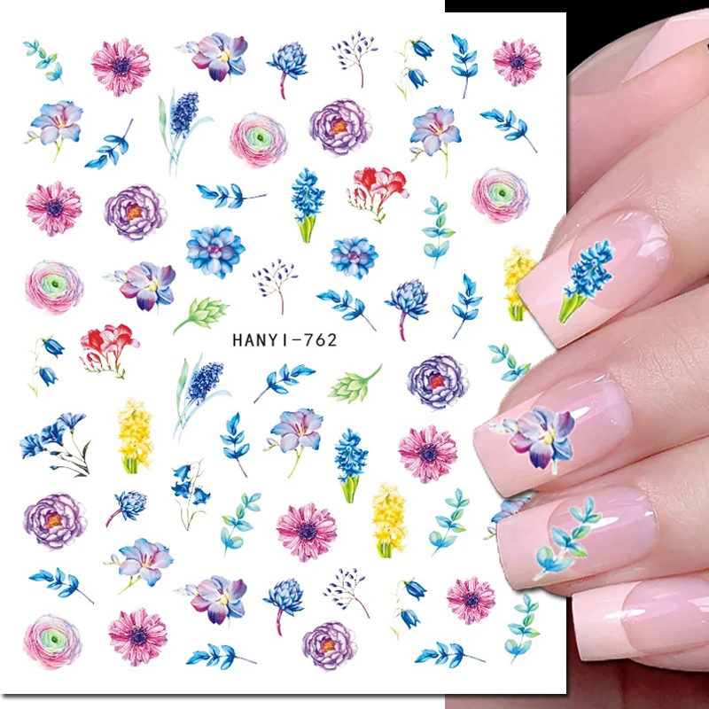 

3d Nail Art Decals Candy Color Harebells Florals Flowers Leaves Adhesive Sliders Nail Stickers Decoration For Nail Manicure