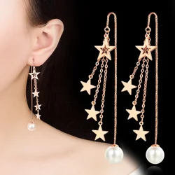 Bohemia Long Chain Tassel Drop Earrings Pentagram Star Pearl Dangle Earring Hook Charming Earring Accessories Gifts For Women