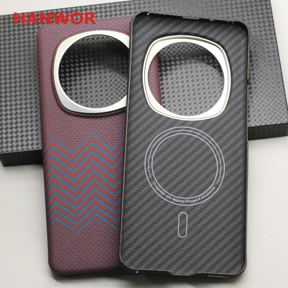 HANWOR Magnetic Carbon Fiber Phone Case for Honor Magic 6 Pro Support Magsafe Charges Metal Ring Aramid Fiber Magic 6 Pro Cover