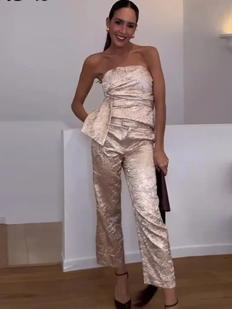 

Модные брюки, женский комплект, плиссированные топы без рукавов, прямой брючный костюм, лето 2021, уличные вечерние женские брюки, комплекты