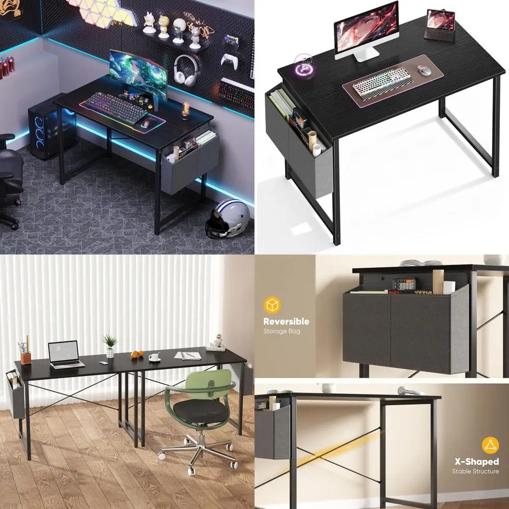 

40 Black Home Office Desk with Storage for Bedroom, Gaming, and Study in Compact Spaces