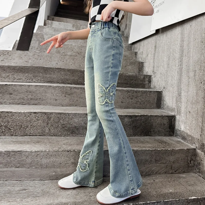 Baby Girl Pants Spring and Autumn Slight Spicy New Pants Big Children 2024 Jeans Girl Bell Bottoms Show Thin Fashion Wear