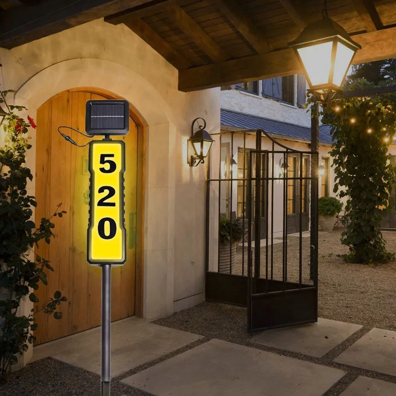 Solar Address Sign Waterproof House Numbers for Outside Light Up Auto Illuminates at Dusk Wireless Solar-Powered Address Plaque