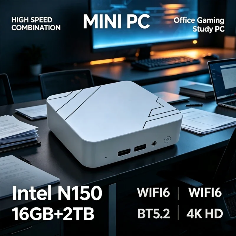 Gaming Mini PC Intel Core N150 16GB 2TB SSD WIFI6 BT5.2 High Speed Mini Desktop Computer Entertainment Office Daily Windows 11