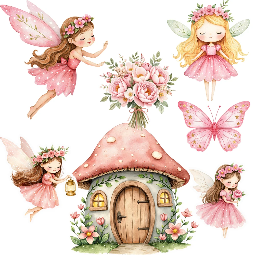 Kt مجلس المائية الوردي الجنية قطع السحرية حديقة زهرة الفطر منزل الفتيات كرتون صور الدعامة حفلة عيد ميلاد ديكور