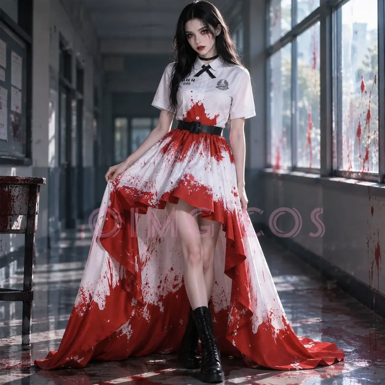 From Nowhere Nanno Red White Gradient Dress Cosplay Costume Uniform Anime Halloween Costumes for Women Game