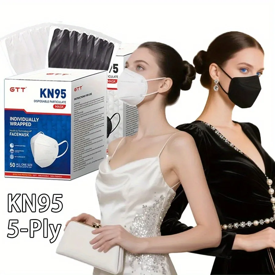 หน้ากากอนามัย GTT KN95 ระบายอากาศได้ดี ป้องกัน 3 มิติ สีดำขาว บรรจุภัณฑ์แยกชิ้น หน้ากากพับ 5 ชั้น ป้องกันฝุ่นละออง