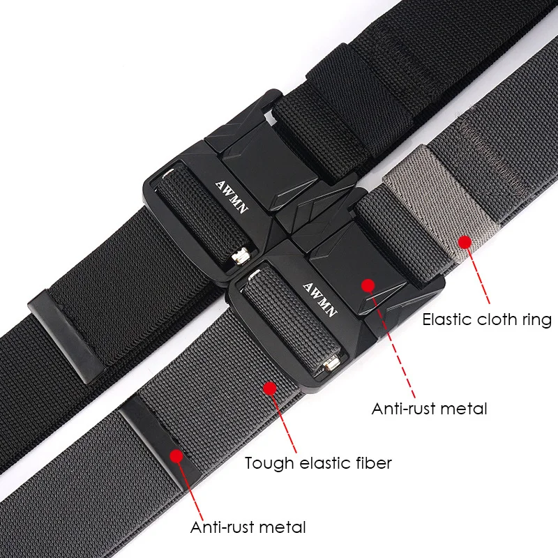 Stretch Tactical Belts For Men Anti-Rust Metal Quick Release Buckle Outdoor Work Sports Belt 1200D Real Nylon Jeans Belt