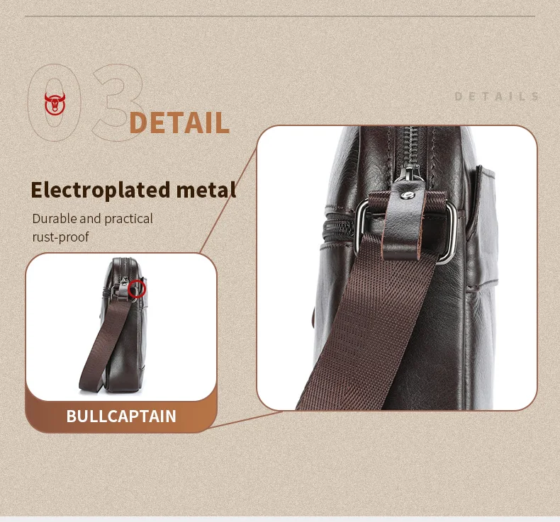 BULLCAPTAIN Herren-Umhängetasche, modische Ledertasche, trendige Retro-Herren-Umhängetasche aus hochwertigem Rindsleder. – Detail 12