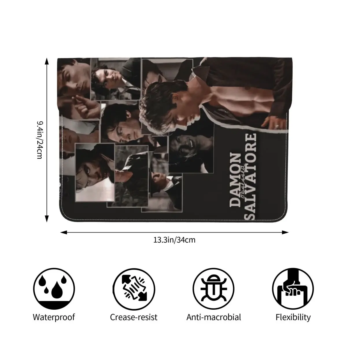 The Vampire Diaries Damon Salvatore PU Leather Horizontal Laptop Sleeve Shockproof Soft Lining Notebook Case 13 Inch