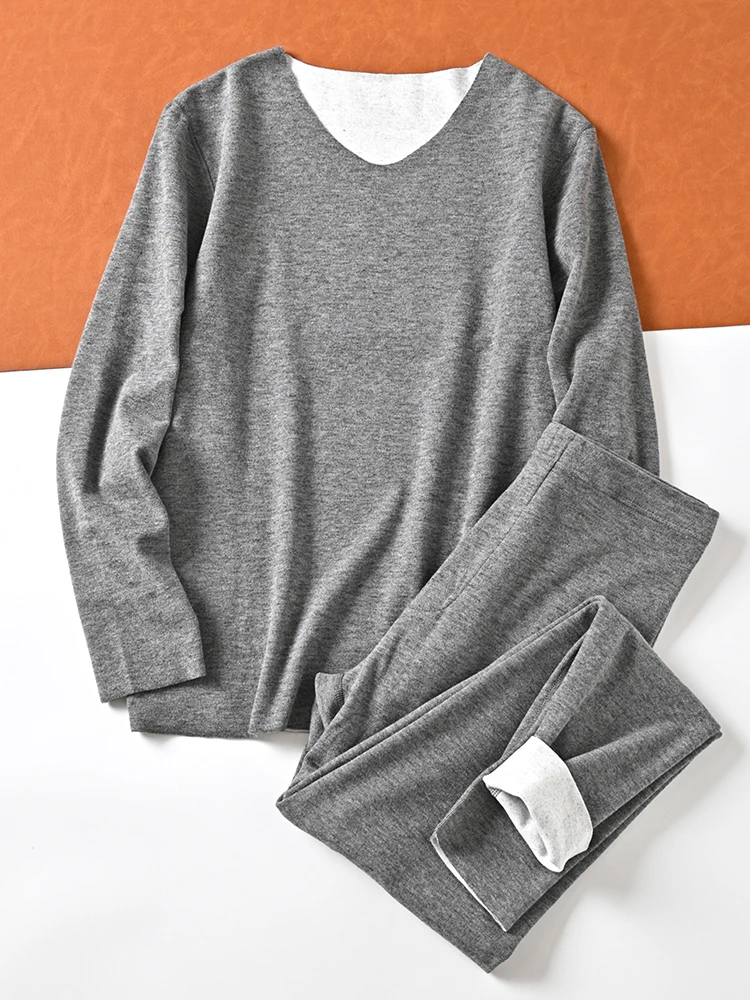 

DuPont Technology Thick Warm Men's V-Neck Seamless Silk Thermal Underwear Long Pants Autumn Clothes Home Clothes