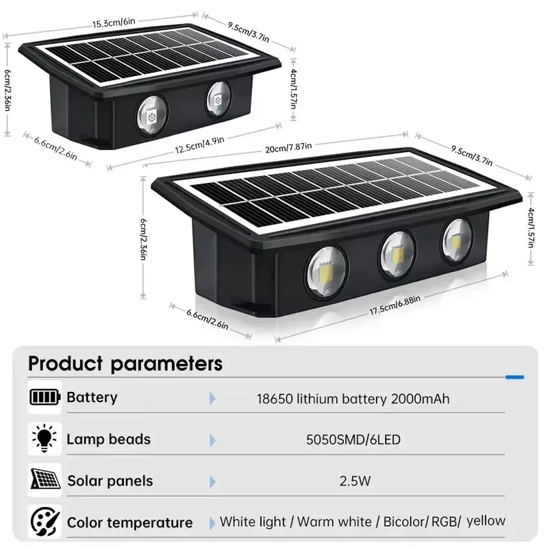 Solar Wall Lamp Outdoor LED Solar Light Waterproof 4/6/8LED Solar Powered Garden Decoration Lights for Balcony Porch Fence