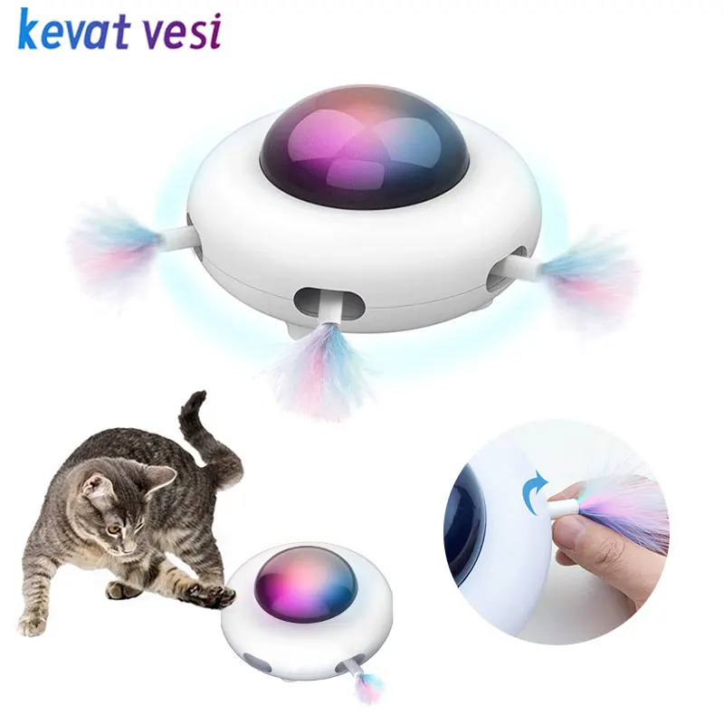 

Smart Cat Toy Moving Electric Kitten Toys Interactive Training Pet Playing Toys for Cats Ufo Shape Turntable Ball Toy Cat Sticks