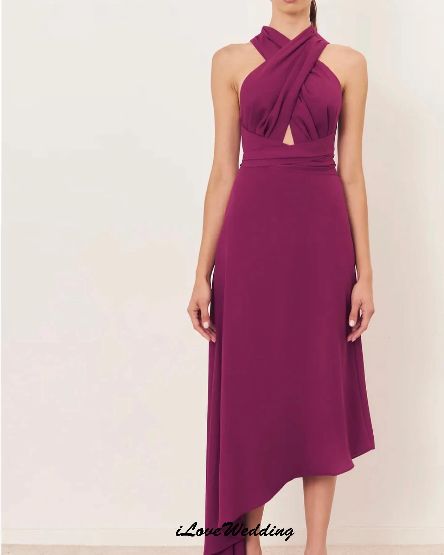 Aangepaste Fuchsia Chiffon Elegante Galajurk 2025, Bruiloft Jurk Theelengte Met Jasje Hoge Hals Formele Jurken Voor Vrouwen