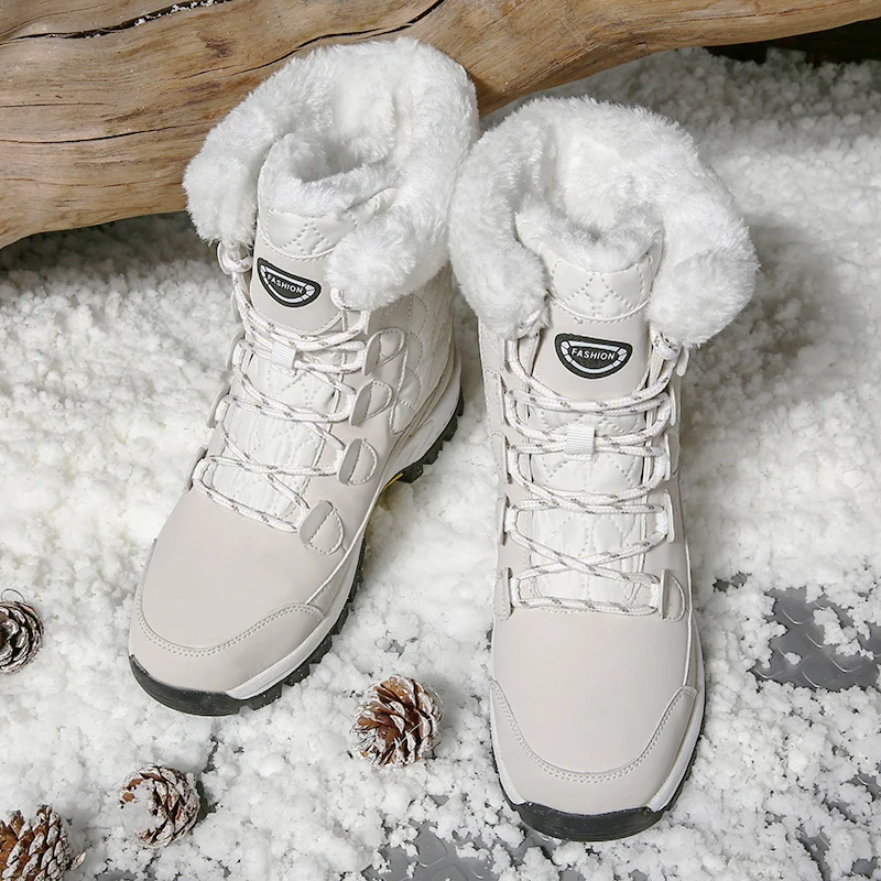 Damen Anti-Rutsch Schneestiefel, Warm und Dick mit Fleece-Futter, Geeignet für Winter-Schnee und Outdoor-Bergsteigen Skifahren – Detail 5
