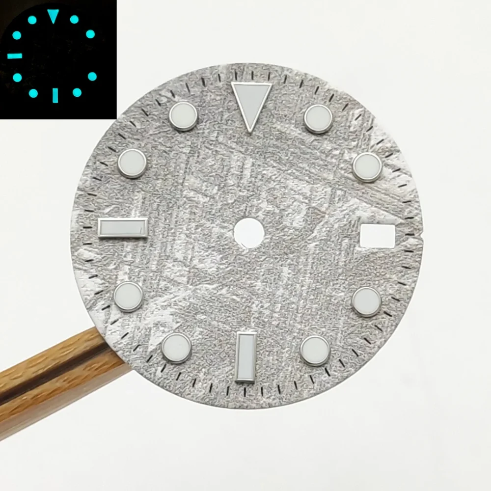 NH35 28.5mm Watch Dial Meteorite Dials for NH35 4R35 NH36 Movement Watch Accessories with Blue Luminous