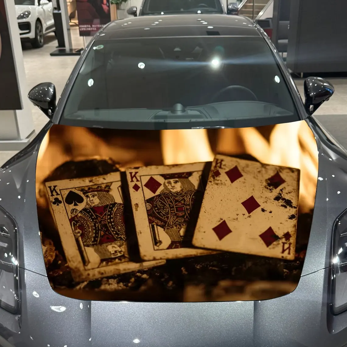 炎が燃えるポーカー印刷車のボンネットステッカー-レーシングカーのボディに適したカラフルなpvcステッカー、外部ビニール改造a