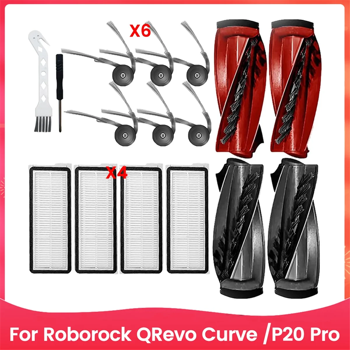 

B26B 16 шт. для Roborock QRevo Curve/P20 Pro, запасные части для пылесоса, моющаяся основная щетка, фильтр с боковой щеткой