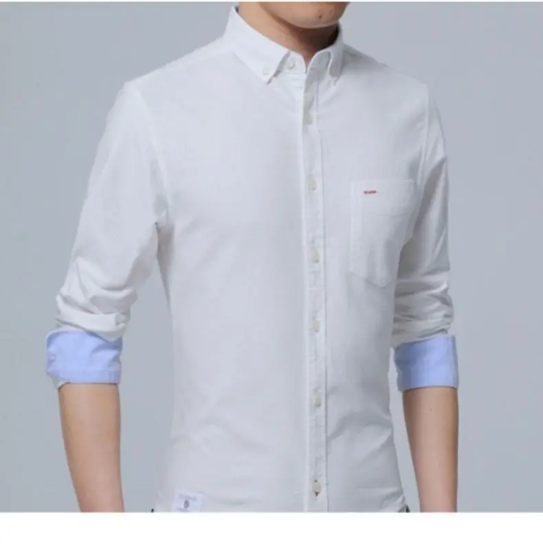 Men's Fashion Long Sleeve White Spring and Autumn Oxford Spinning Shirt Cotton Solid Color Business Casual Slim Fit Button-down