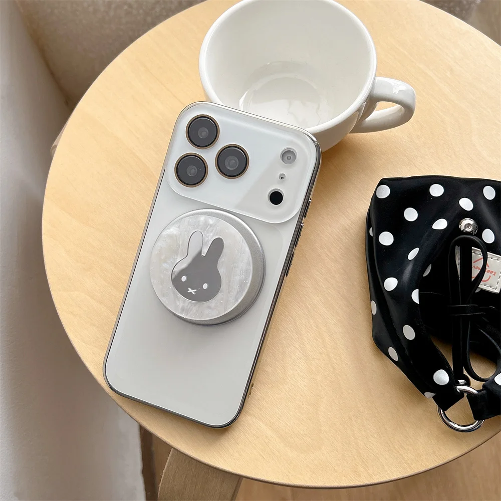 

Korea Ins Electroplat Magnetic phone case for iPhone 17 Pro 15 14 13 16 Pro Max cover with Magsafe Miffy Bunny holder cute Cases