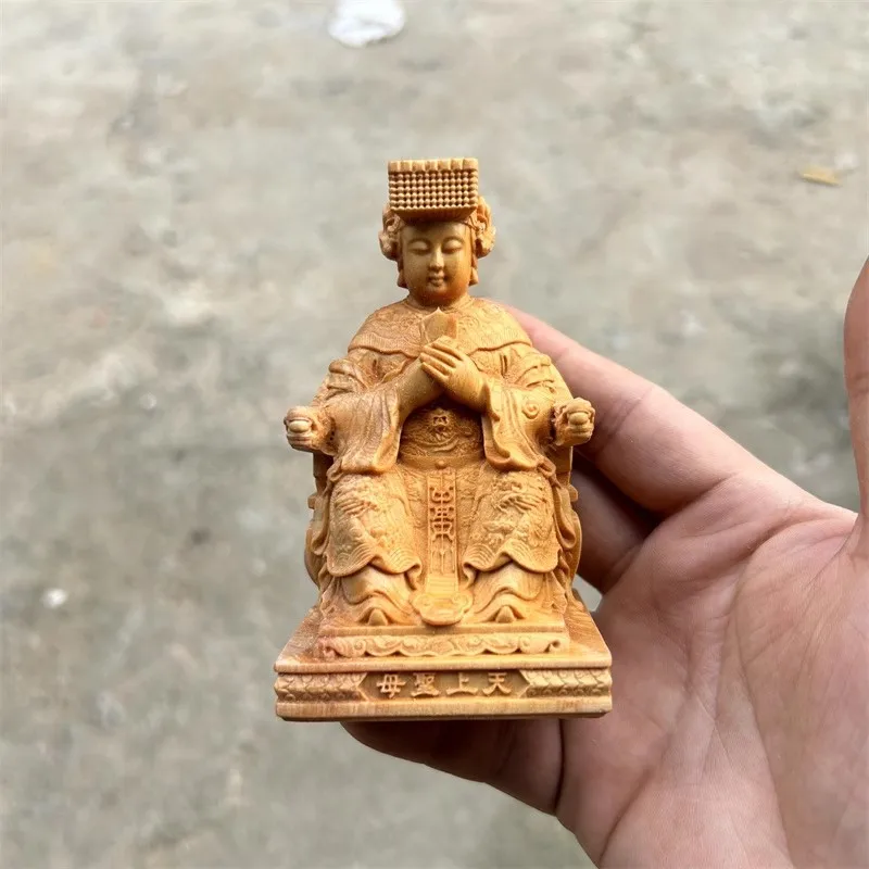 Cliff cypress wood carving token, Mazu statue, car ornament, home worship, sea god, heavenly Virgin statue, Buddha statue