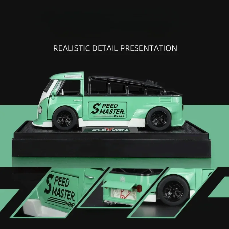 โมเดลรถบัสโลหะผสม VV T1 ขนาด 1/32 พร้อมเสียงและแสง ของเล่นสะสมสำหรับเด็กผู้ชาย รถจำลองขนาดเล็ก