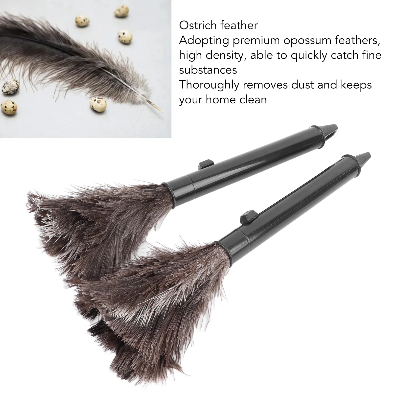 2Pcs Retractable Feather Duster Ostrich Feathers Duster with Long Handle for Home Cleaning