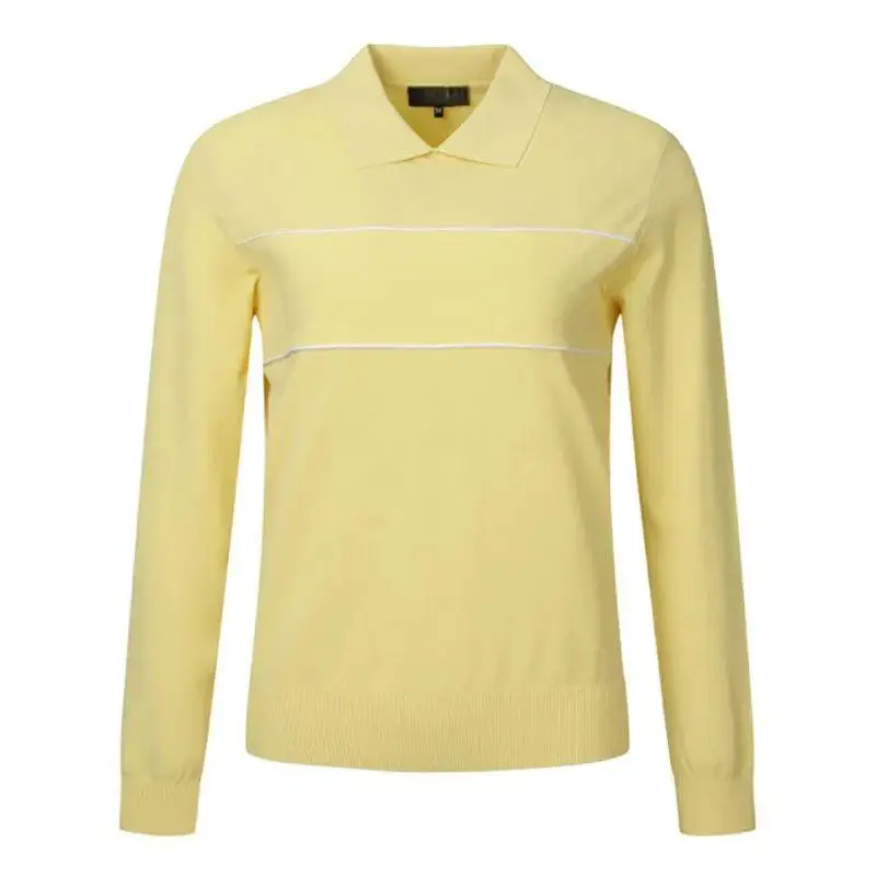 Polo Neck Women Golf Knitwear Casual Versatile Collared Sweater Long Sleeve Ladies Outdoor Golf Sport Top