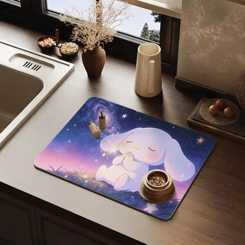Mantel Individual Galaxy Wish Cinnamoroll con Base de Goma Antideslizante, Superficie de Tela Lavable, Decorativo con Diseño de Estrellas para Cocina y Comedor