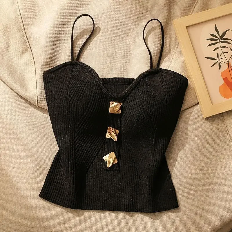 2024 New French Style Cross-knit Suspender Women's Summer Wear Sexy Beauty Camisole Slim High-end Bottom Bandeau Top