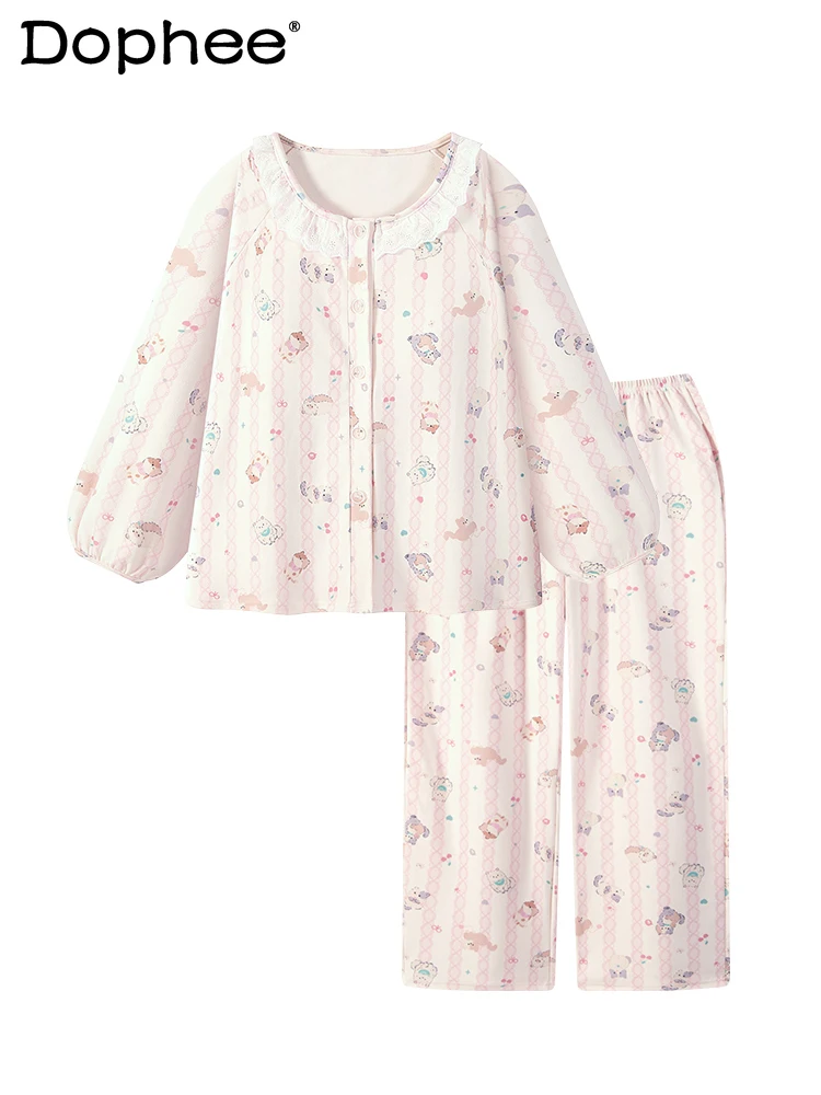 

Японская милая розовая тонкая бархатная пижама с рисунком кота для девочек с длинными рукавами, осенне-зимняя утолщенная повседневная домашняя одежда