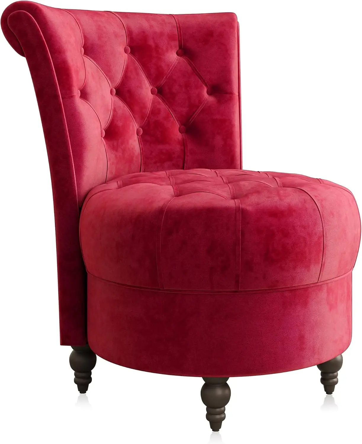 Throne Royal Chair, Button-Tufted Accent Chair, Upholstered Velvet Chair, Low Back Armless Chair with Thick Padding and