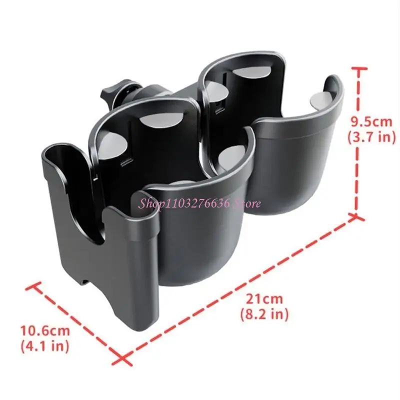 R6FD Kinderwagen-Getränkehalter, 360° drehbar, Doppelflaschen-Organizer mit Handy-Halterung für Kinderwagen, Rollstuhl, Gehhilfe – Detail 6