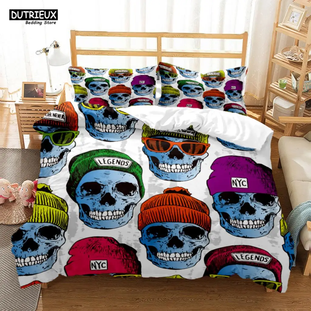 

Mysterious Colored Skeleton Digital Print Polyester Bedding Sets Child Kids Covers Boys Bed Linen Set For Teens Quilt cover Set