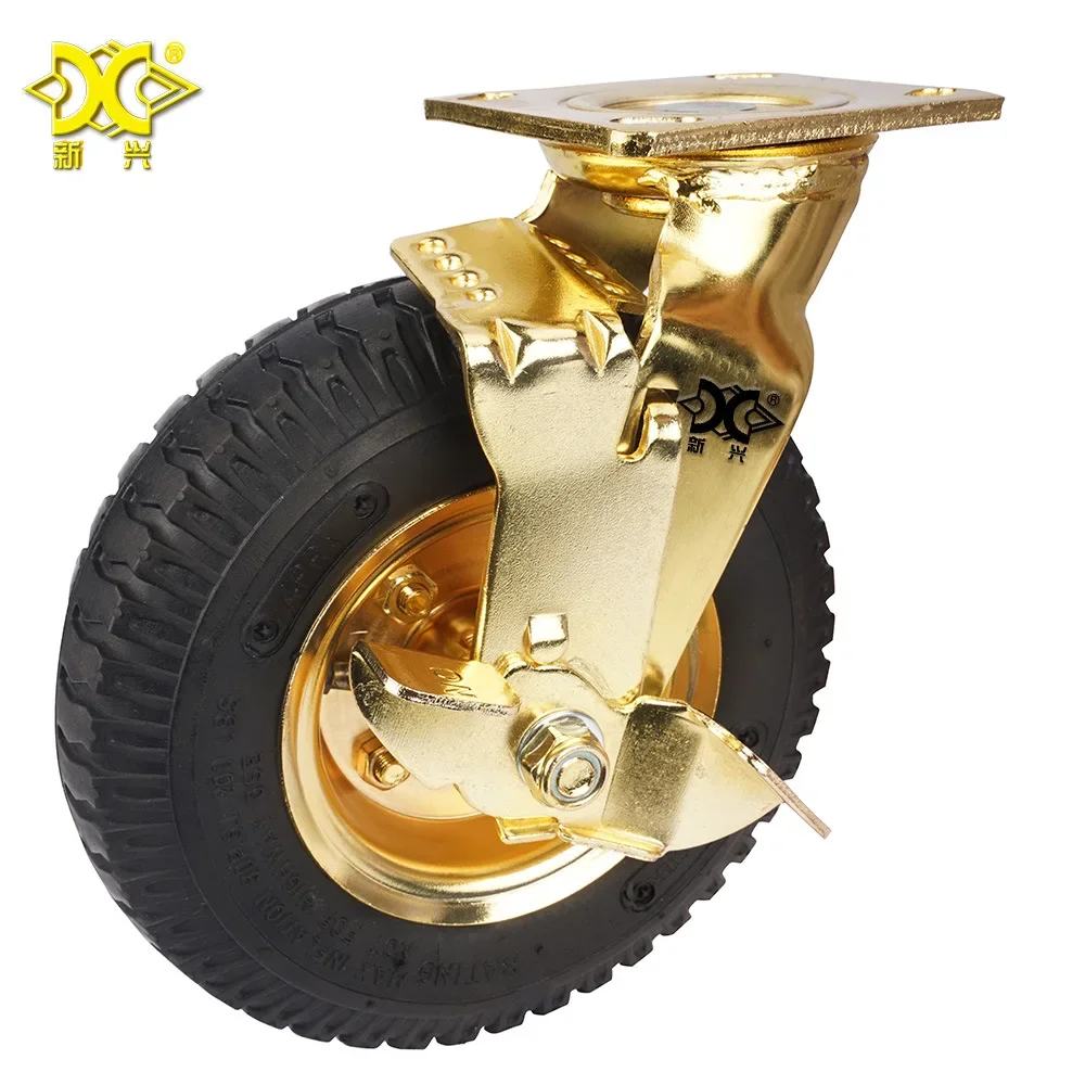 1 Pc Gold-Plated 8-Inch Inflatable Rubber Wheel Caster Universal Hotel Luggage Cart Air Brake System for Packing
