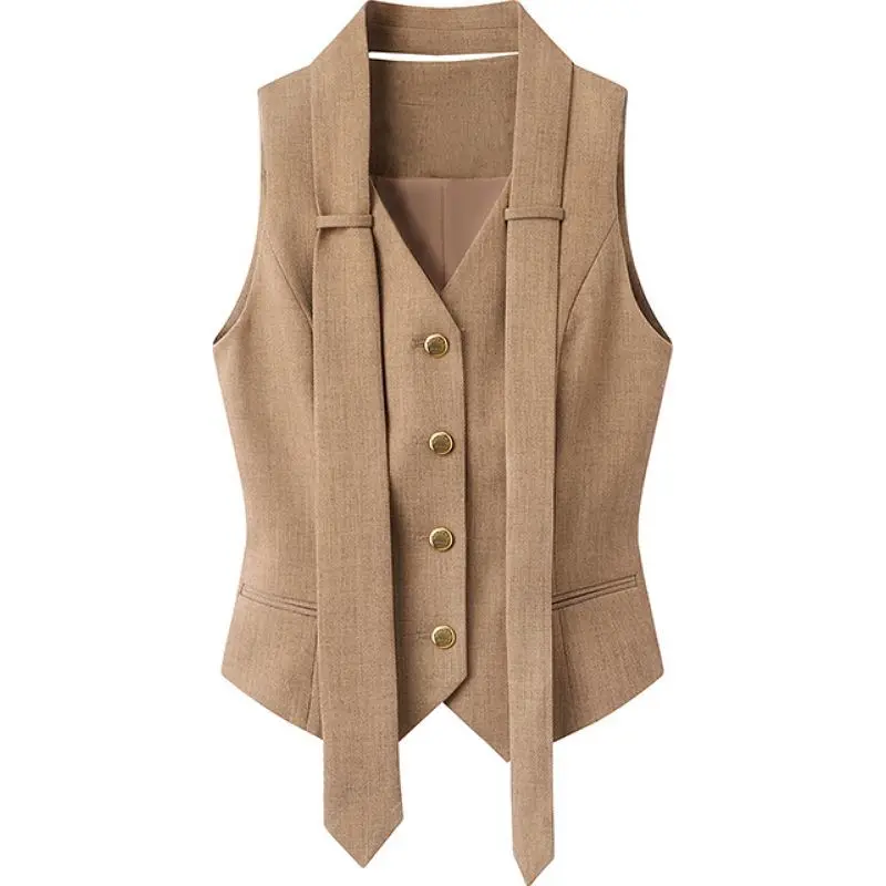 2026 Spring Autumn New Retro Versatile Sleeveless Suit Vest Small Fragrant Temperament Short Vest Women Waistcoat Jcaket