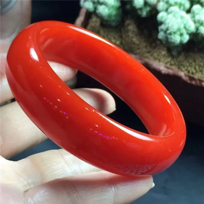 Natural Red Hand Carved Flat Strip Chicken Blood Jade Bracelet Fashion Boutique Jewelry Men and Women Wide Strip Bracelet Gift