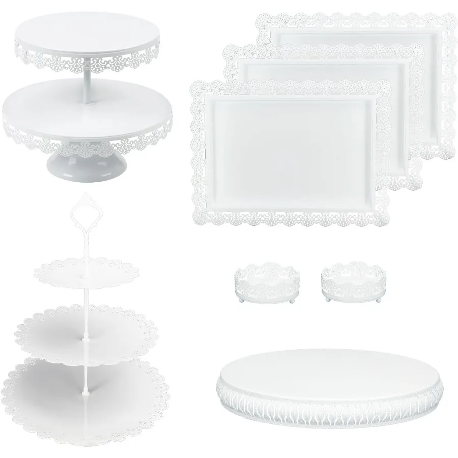 

8pcs Cake Stand Set 14" Large Cakes Stand 2 3tier Tray Small Party Dessert Display Round Metal for Displaying Table for Birthda