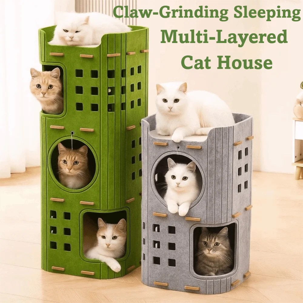 Japanese Style 2 Floors/3 Floors Cat House with Holes All-in-one Cat Bed Green Durable Cat Castle House Pet House