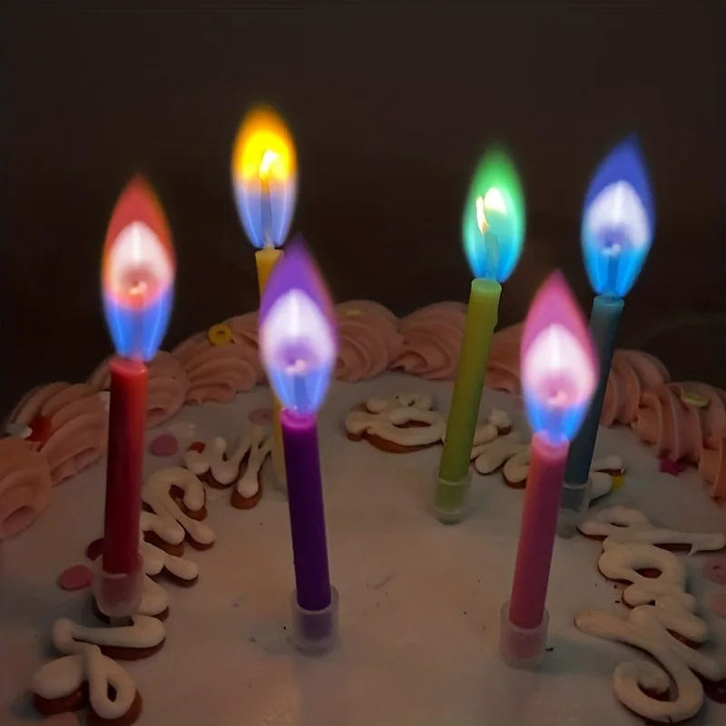 6pcs, Birthday Colorful Flame Candles, Cake Decoration Plug-in Props, Birthday Candle, Cake Decor Supplies, Party Decor Supplies