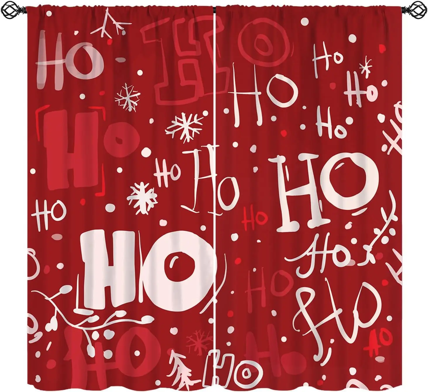 Christmas Curtains, Santa Claus Laugh Ho Ho Ho Pattern Window Treatments, Rod Pocket Thermal Insulated Drapes Sets for Winter