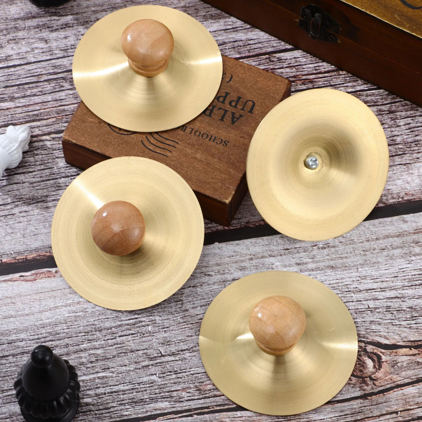 2Pairs Finger Cymbals Children Percussion Instruments Copper Small Handles Clear Crisp Sound Music Learning Play