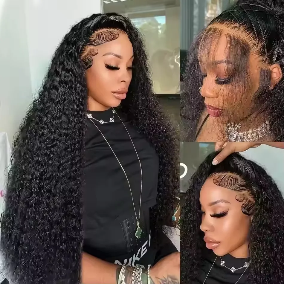 250% Density 40 42 inch 13x6 Glueless Wig Deep Wave Human Hair Wigs HD Lace Wigs For All African American Women Pre Plucked Baby Hair Natural Hairline Daily Party Wedding Wear Clearance Big Discount L image 6