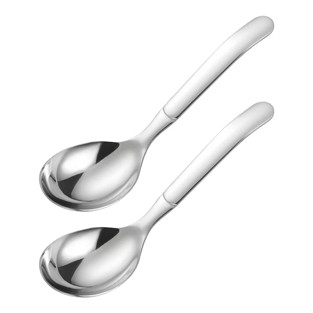

2Pcs 316 Stainless Steel Soup Spoons Thickened Heavy Duty Round Deep Long Handle for Asian Ramen Pho Hot Pot Asian Soup Spoons
