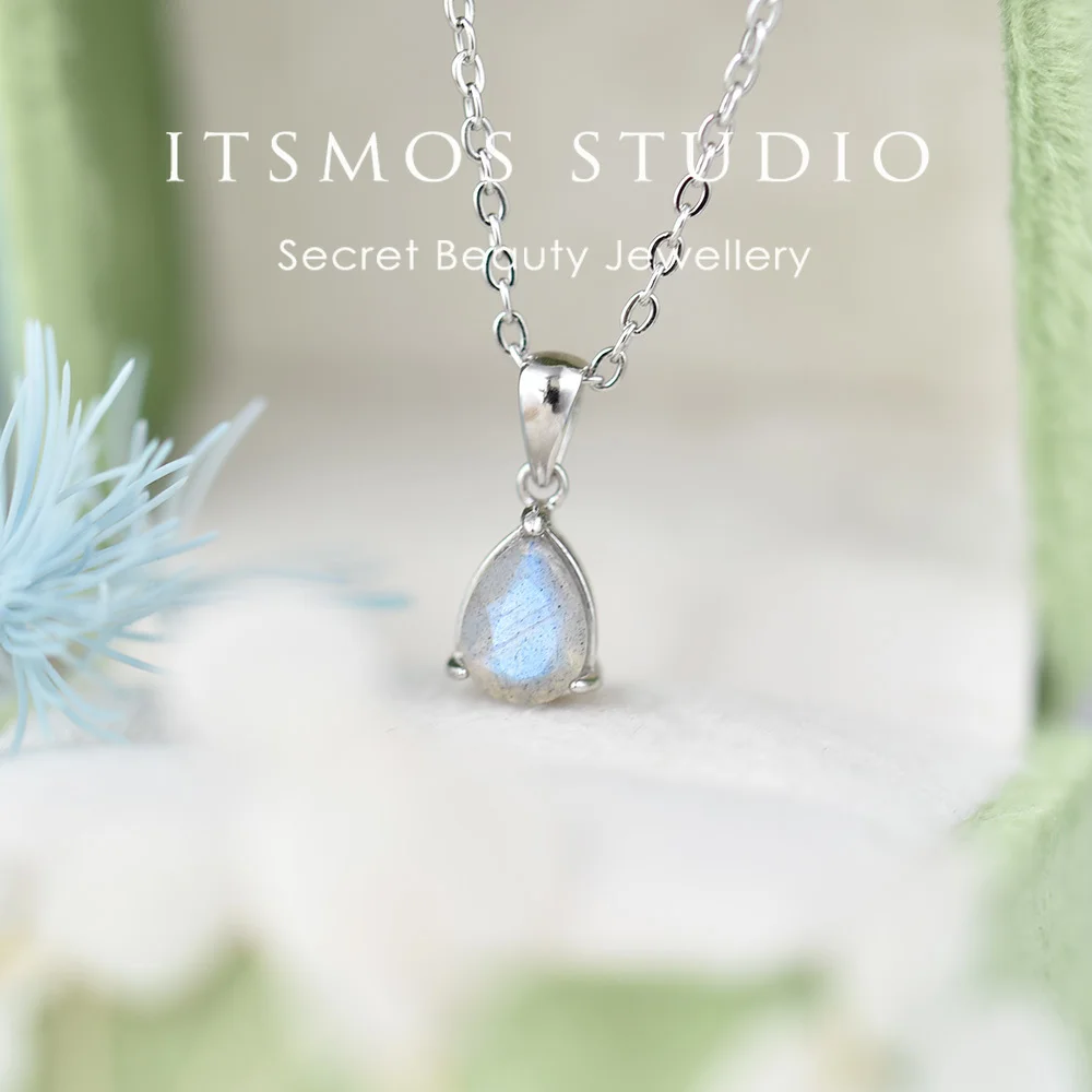 

ITSMOS Teardrop Labradorite Crystal Pendant Faceted Stone Necklace Silver Protection Spiritual Jewelry Gift for Women Healing