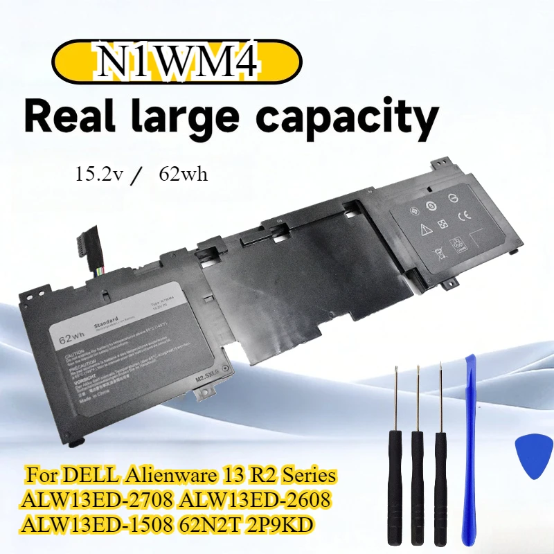 

62WH 3V806 N1WM4 Battery for DELL Alienware 13 R2 Series ALW13ED-2708 ALW13ED-2608 ALW13ED-1508 62N2T 2P9KD with Tools