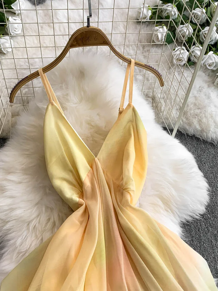 เดรสยาวทรงวี ผ้าเนื้อนุ่ม สไตล์เกาหลี เอวสูง ช่วยพรางหุ่น เหมาะสำหรับวันหยุดพักผ่อน รุ่นฤดูร้อน